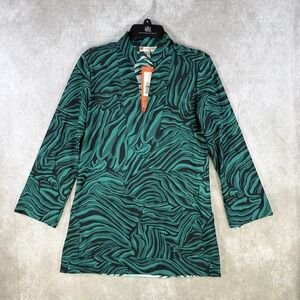 Jude Connally Chris Zebra Jade Top Small Green Black V-Neck 3/4 Sleeves‎ Tunic